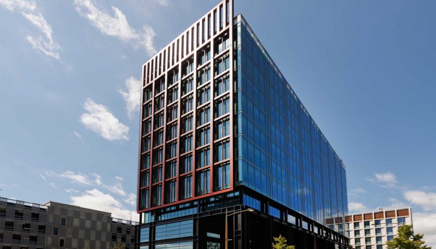 Exterior photograph of The Spark building, Newcastle Helix