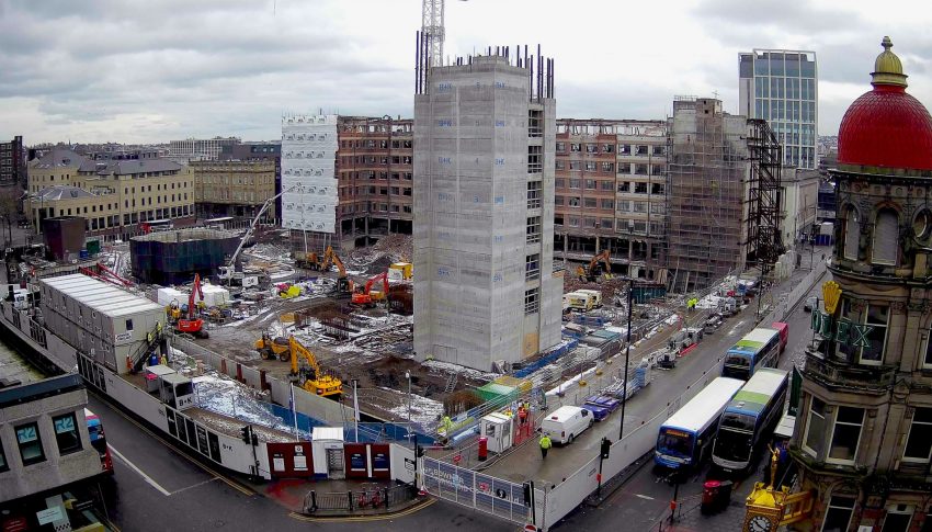 Aerial photograph depicting the construction site of Pilgrim's Quarter