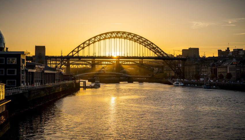 River Tyne at sunset with the Tyne Bridge in the centre of the image.