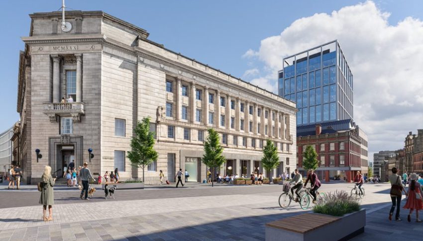 CGI of exterior of new hotel in old fire station