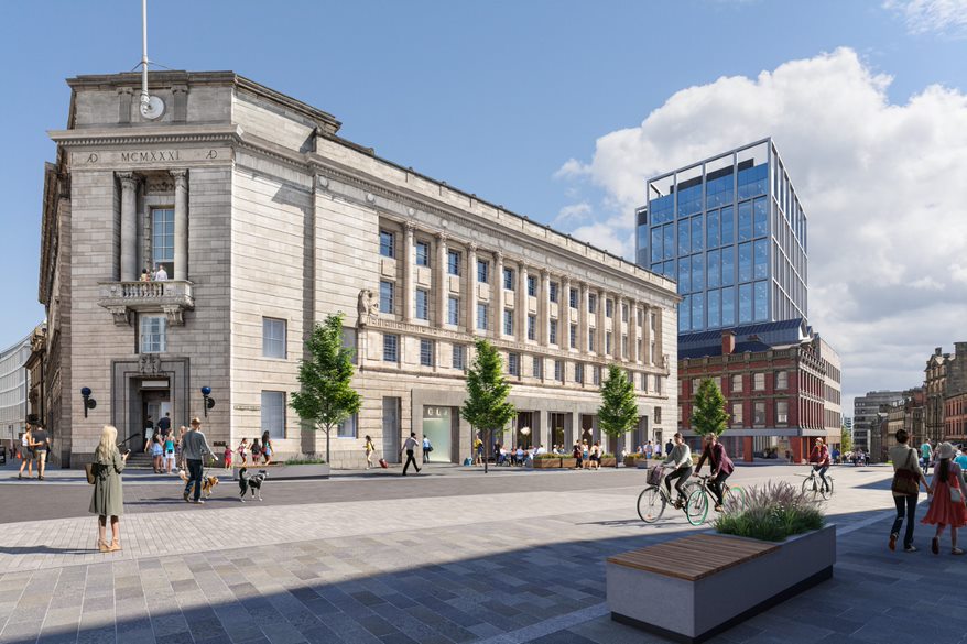 CGI of exterior of new hotel in old fire station
