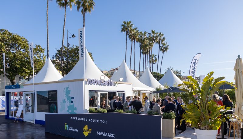 External view of the Newcastle stand at MIPIM in the sunshine.