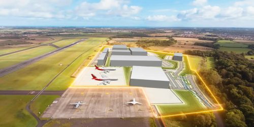 CGI impression of what the new Airlink site will look like next to the Newcastle Airport runway