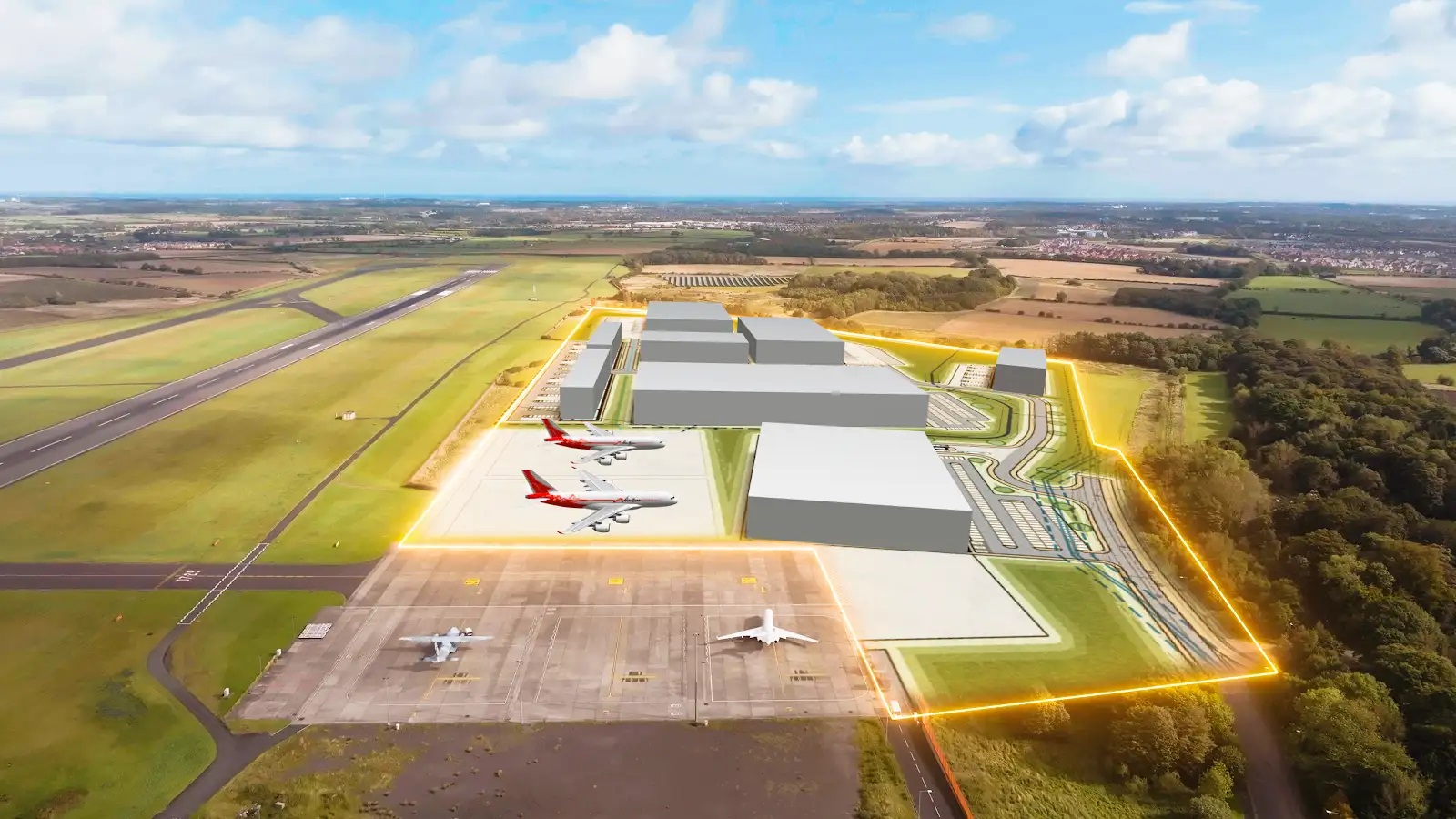 CGI impression of what the new Airlink site will look like next to the Newcastle Airport runway