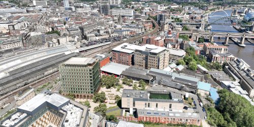 CGI of Founders Place from an aerial point of view.